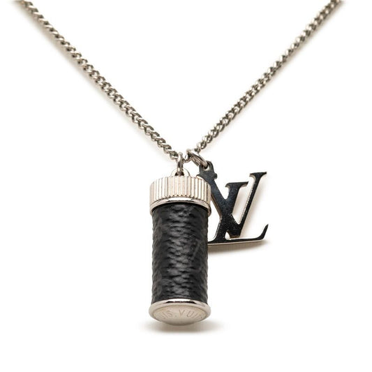 Louis Vuitton Monogram Eclipse Collier Charm Necklace Black Silver Metal