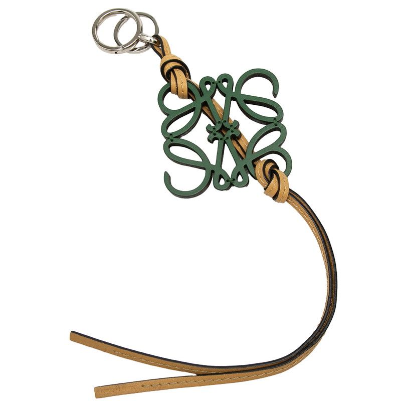 Loewe Anagram Charm Bag Key Holder Green Beige Black Leather