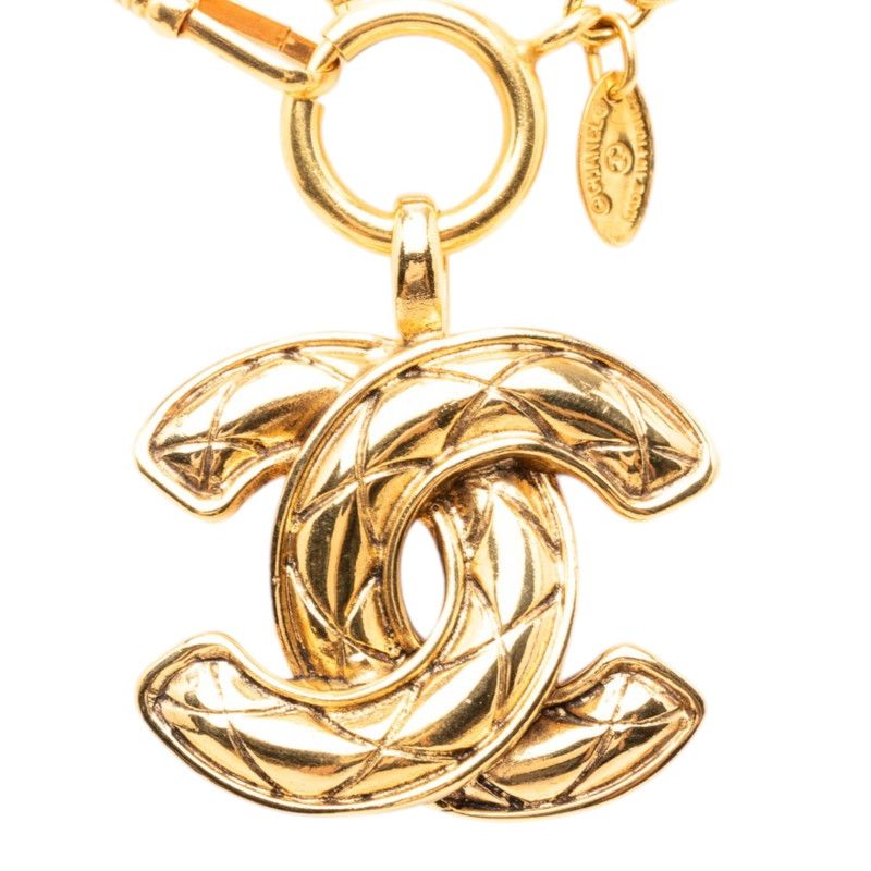 Chanel Quilted CC Logo Chain Long Necklace Gold Plated