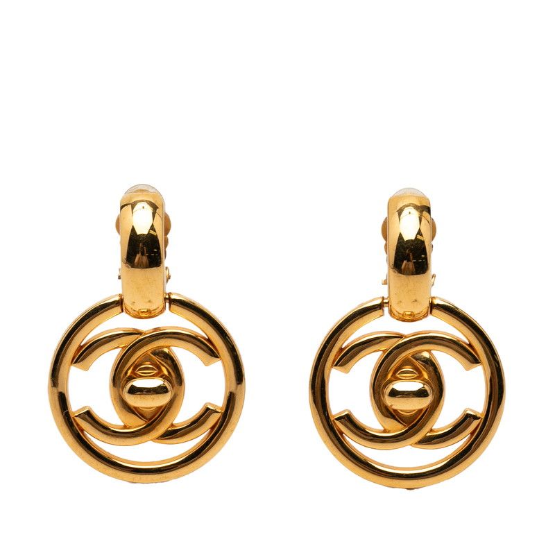 Chanel CC Logo Turnlock Motif Vintage Earrings Gold Plated