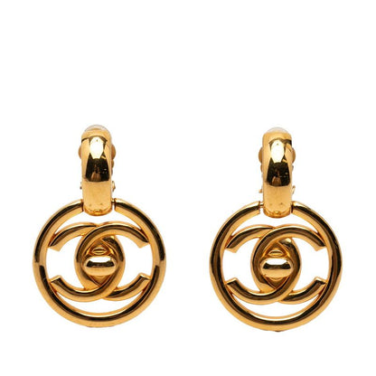 Chanel CC Logo Turnlock Motif Vintage Earrings Gold Plated