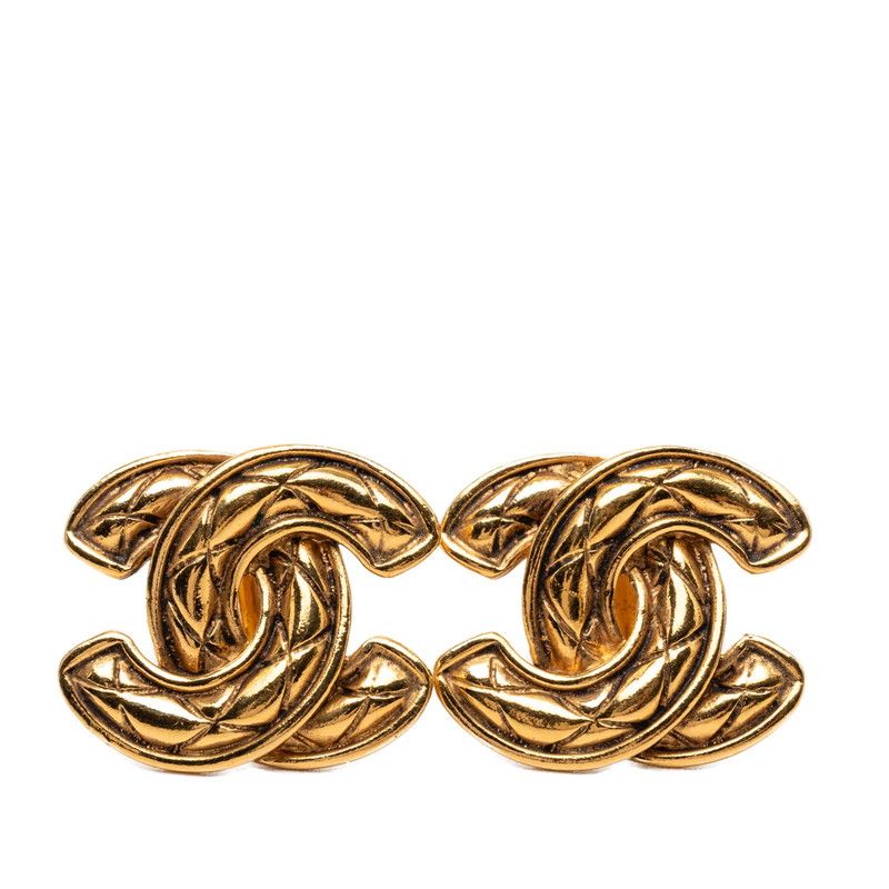 Chanel Quilted CC Logo Earrings Gold Plated