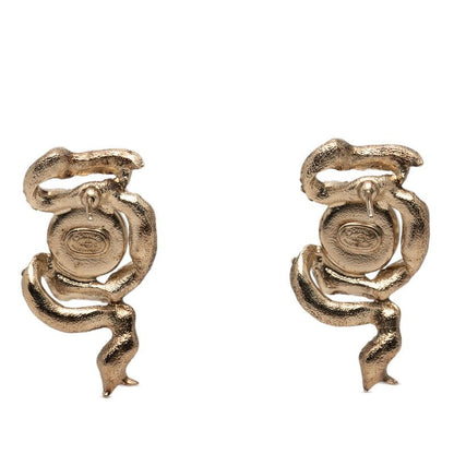 Chanel CC Logo Pearl Ribbon Motif Earrings 18c Gold Plated Line Stone — view 2