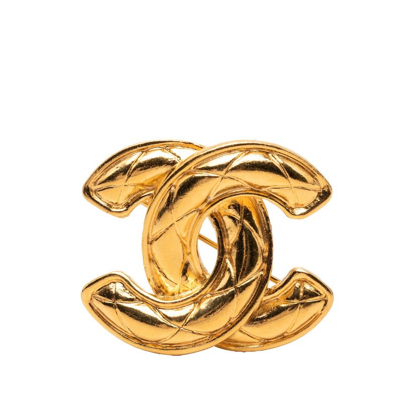 Chanel Quilted CC Logo Brooch Gold Plated