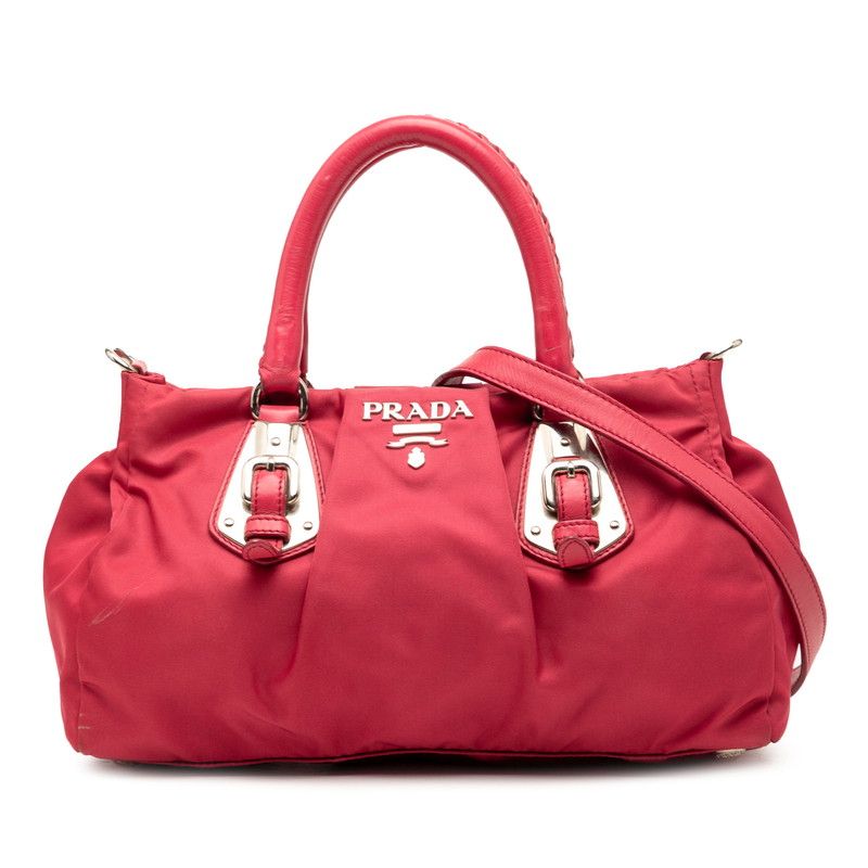 Prada Logo Tessuto 2-Way Shoulder Bag Pink Leather