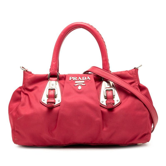 Prada Logo Tessuto 2-Way Shoulder Bag Pink Leather