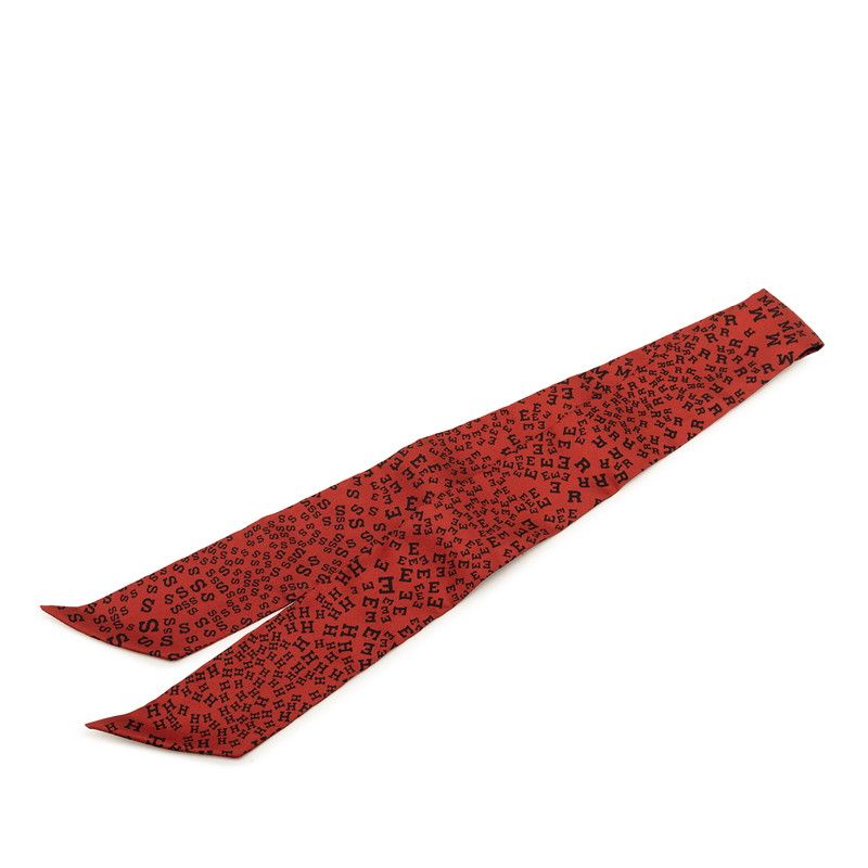Hermes Twilly Logo Alphabet Scarf Wine Red Black Silk