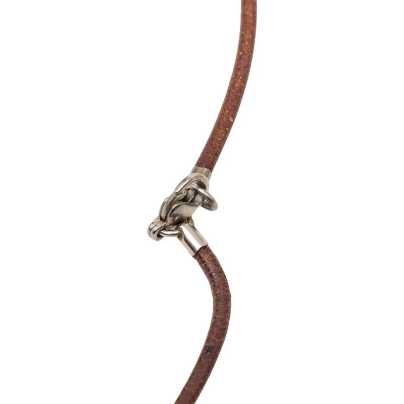 Hermes Cheval Hose Horse Motif Necklace Silver Brown Metal Leather — view 4