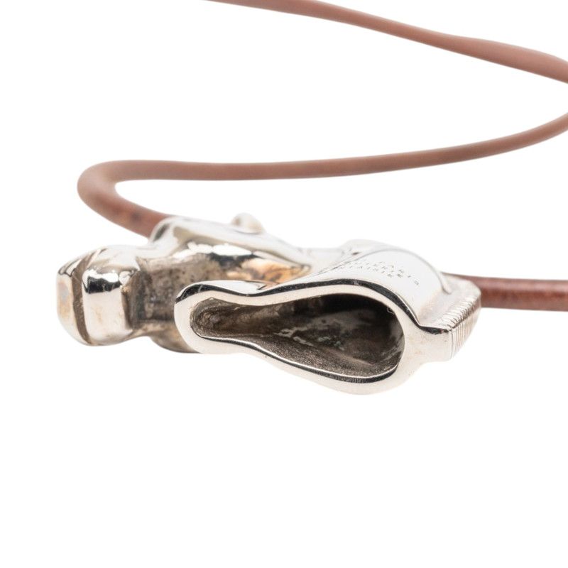 Hermes Cheval Hose Horse Motif Necklace Silver Brown Metal Leather — view 5