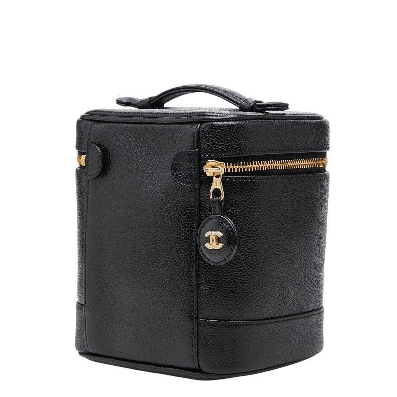 Chanel CC Logo Vanity Bag Handbag Black Caviar Leather — view 2