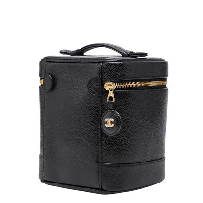 Chanel CC Logo Vanity Bag Handbag Black Caviar Leather — view 2
