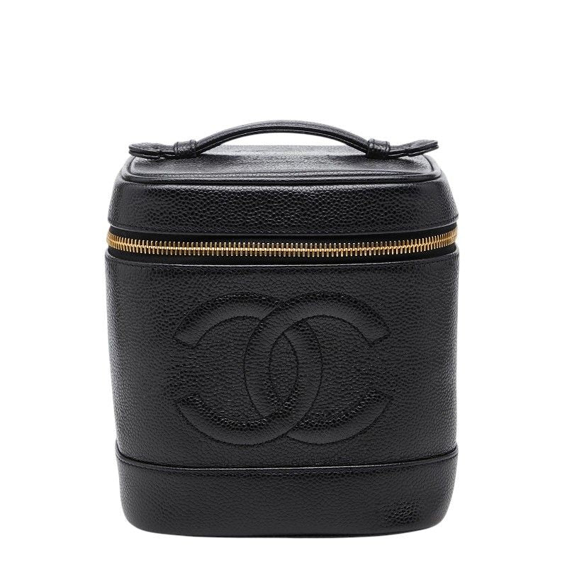Chanel CC Logo Vanity Bag Handbag Black Caviar Leather