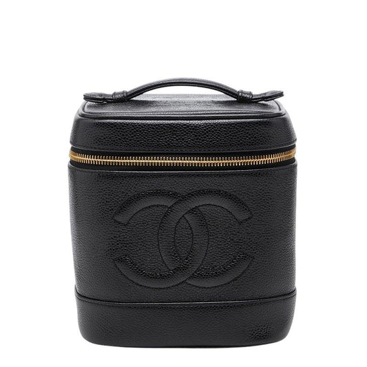 Chanel CC Logo Vanity Bag Handbag Black Caviar Leather