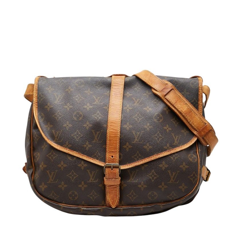 Louis Vuitton Monogram Saumur 35 Crossbody Shoulder Bag Brown Leather