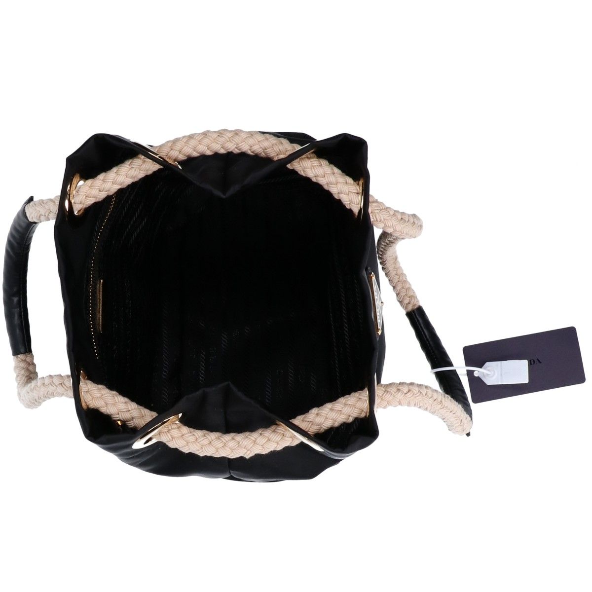 Prada Black Gold Triangle Plate Marina Small Re-Nylon Bucket Bag — view 6