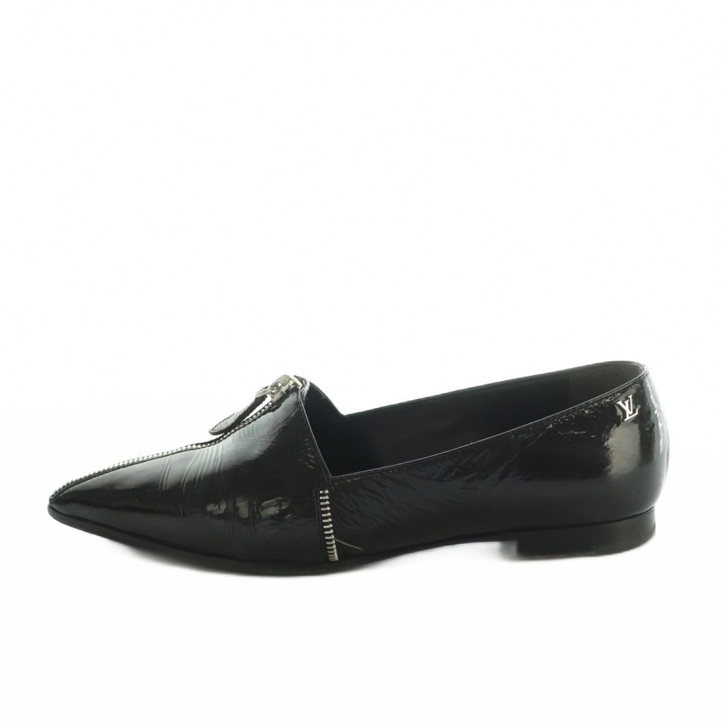 Louis Vuitton Loafers Pointed Toe Monogram Zip Patent Leather 36.5 Black — view 2