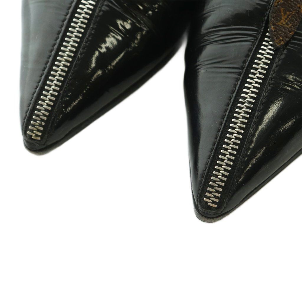 Louis Vuitton Loafers Pointed Toe Monogram Zip Patent Leather 36.5 Black — view 3