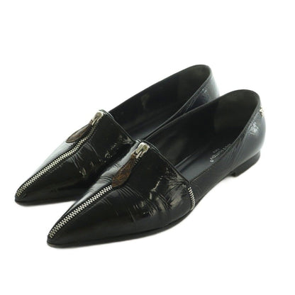 Louis Vuitton Loafers Pointed Toe Monogram Zip Patent Leather 36.5 Black