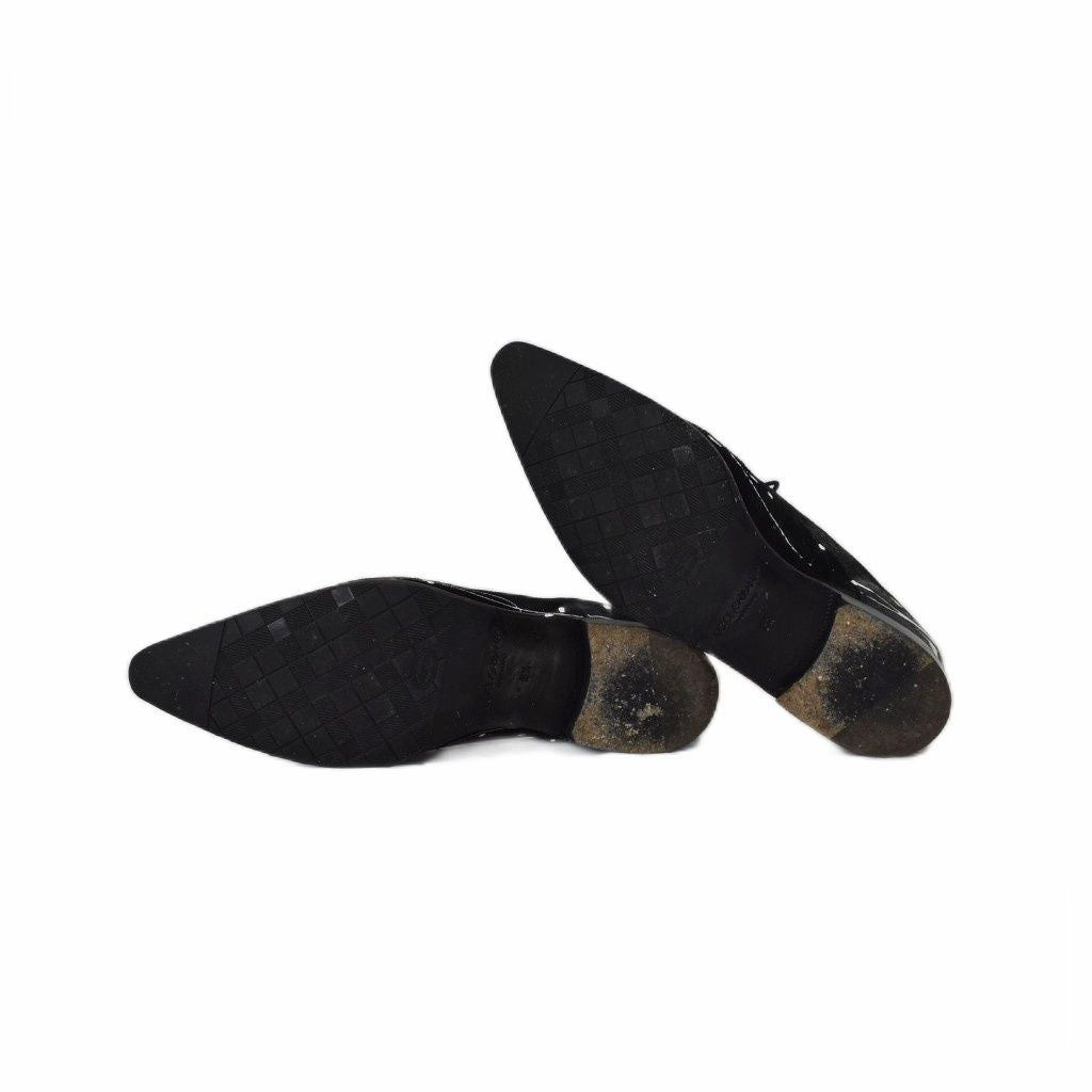Dolce & Gabbana Derby Shoes Dress Leather Painted Pointed Toe 8.5 Black White — view 4