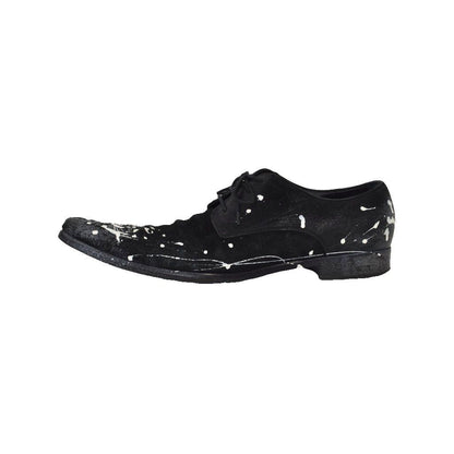 Dolce & Gabbana Derby Shoes Dress Leather Painted Pointed Toe 8.5 Black White — view 2