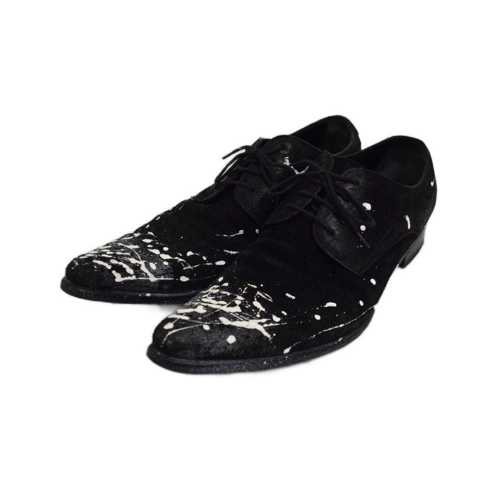 Dolce & Gabbana Derby Shoes Dress Leather Painted Pointed Toe 8.5 Black White