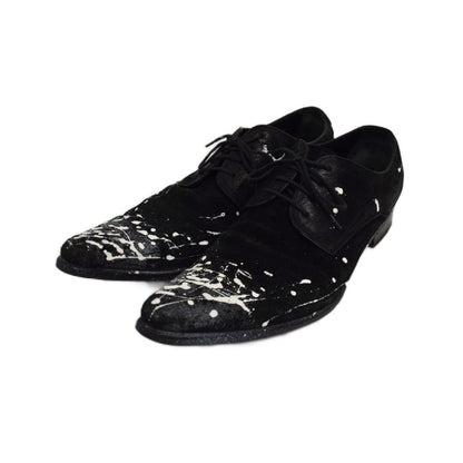 Dolce & Gabbana Derby Shoes Dress Leather Painted Pointed Toe 8.5 Black White