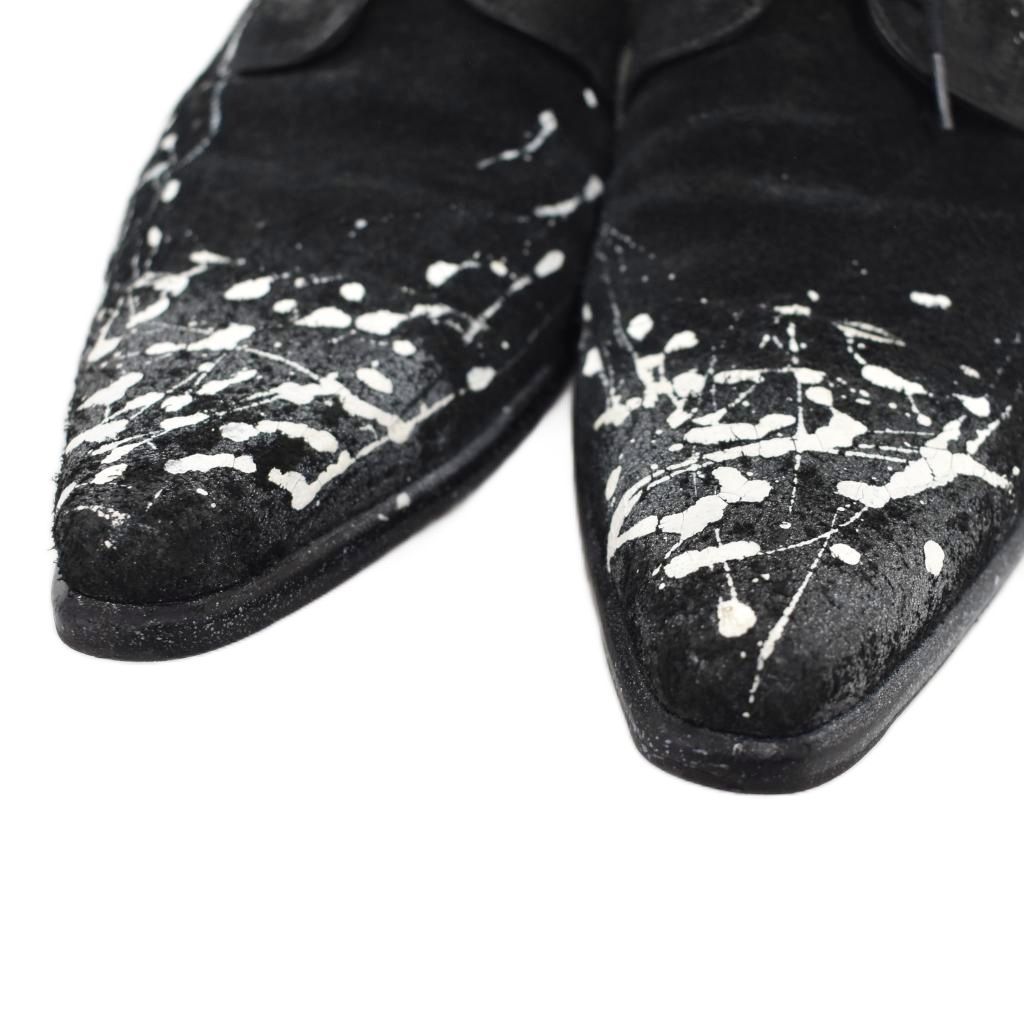Dolce & Gabbana Derby Shoes Dress Leather Painted Pointed Toe 8.5 Black White — view 6