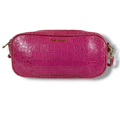 Miu Miu Miu Croco Embossed Leather Mini Shoulder Bag Pink Pochette Gold Charm — view 4