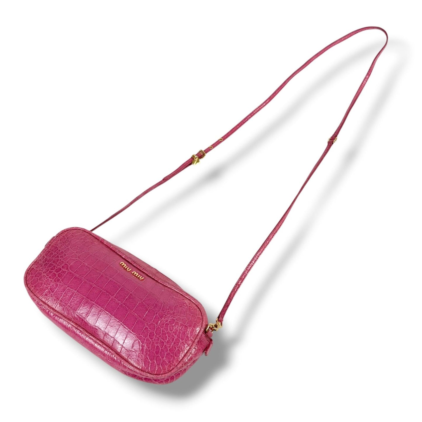 Miu Miu Miu Croco Embossed Leather Mini Shoulder Bag Pink Pochette Gold Charm — view 2