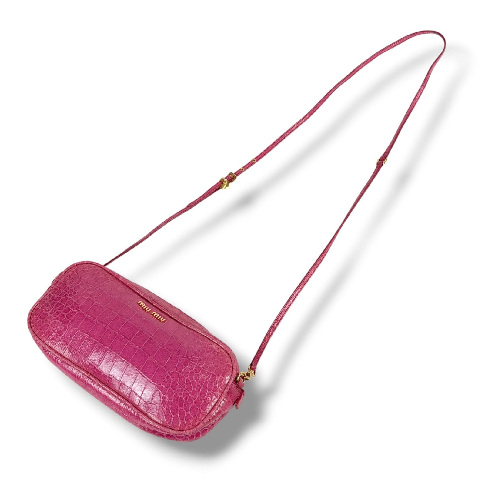 Miu Miu Miu Croco Embossed Leather Mini Shoulder Bag Pink Pochette Gold Charm — view 2
