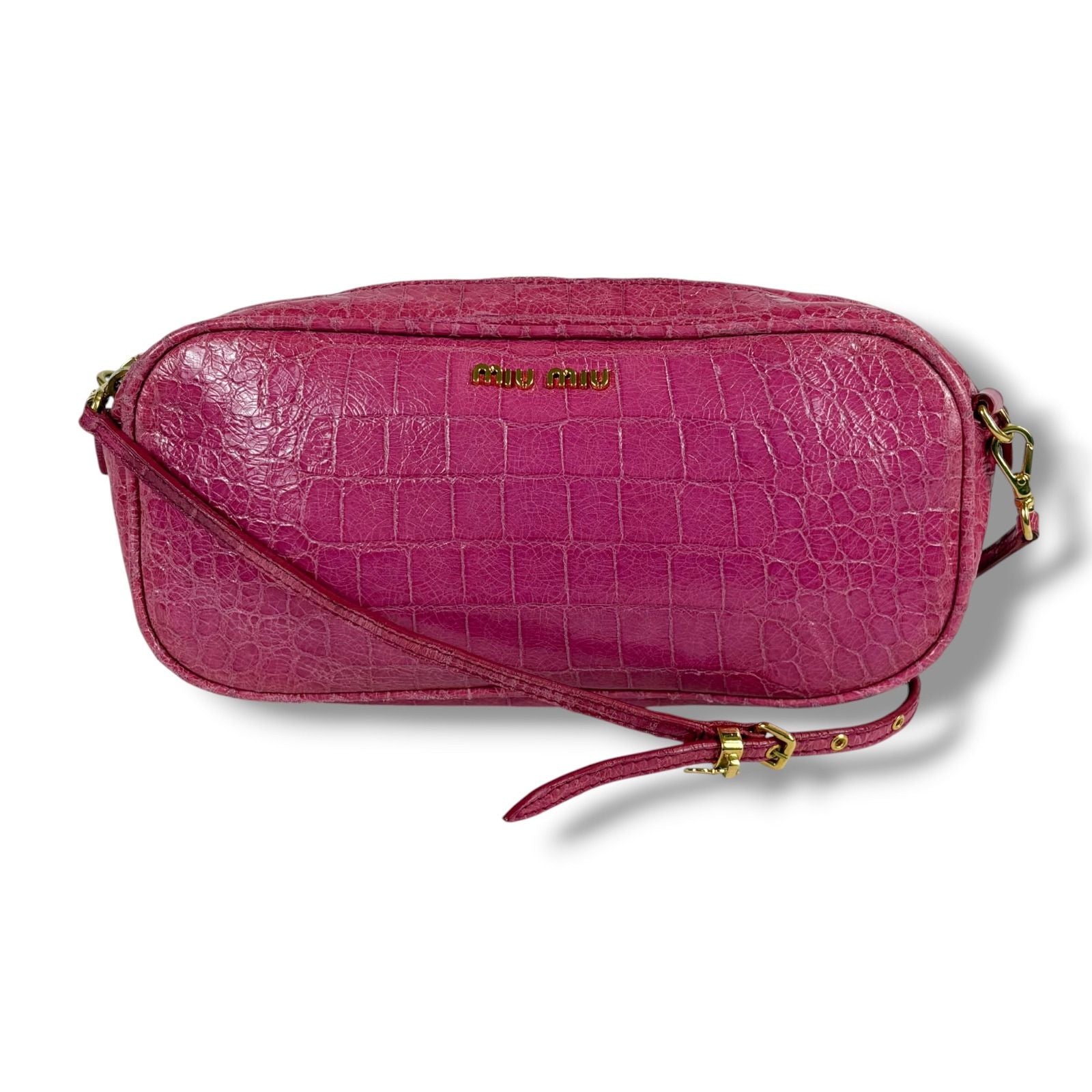 Miu Miu Miu Croco Embossed Leather Mini Shoulder Bag Pink Pochette Gold Charm — view 3