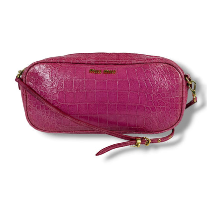 Miu Miu Miu Croco Embossed Leather Mini Shoulder Bag Pink Pochette Gold Charm — view 3