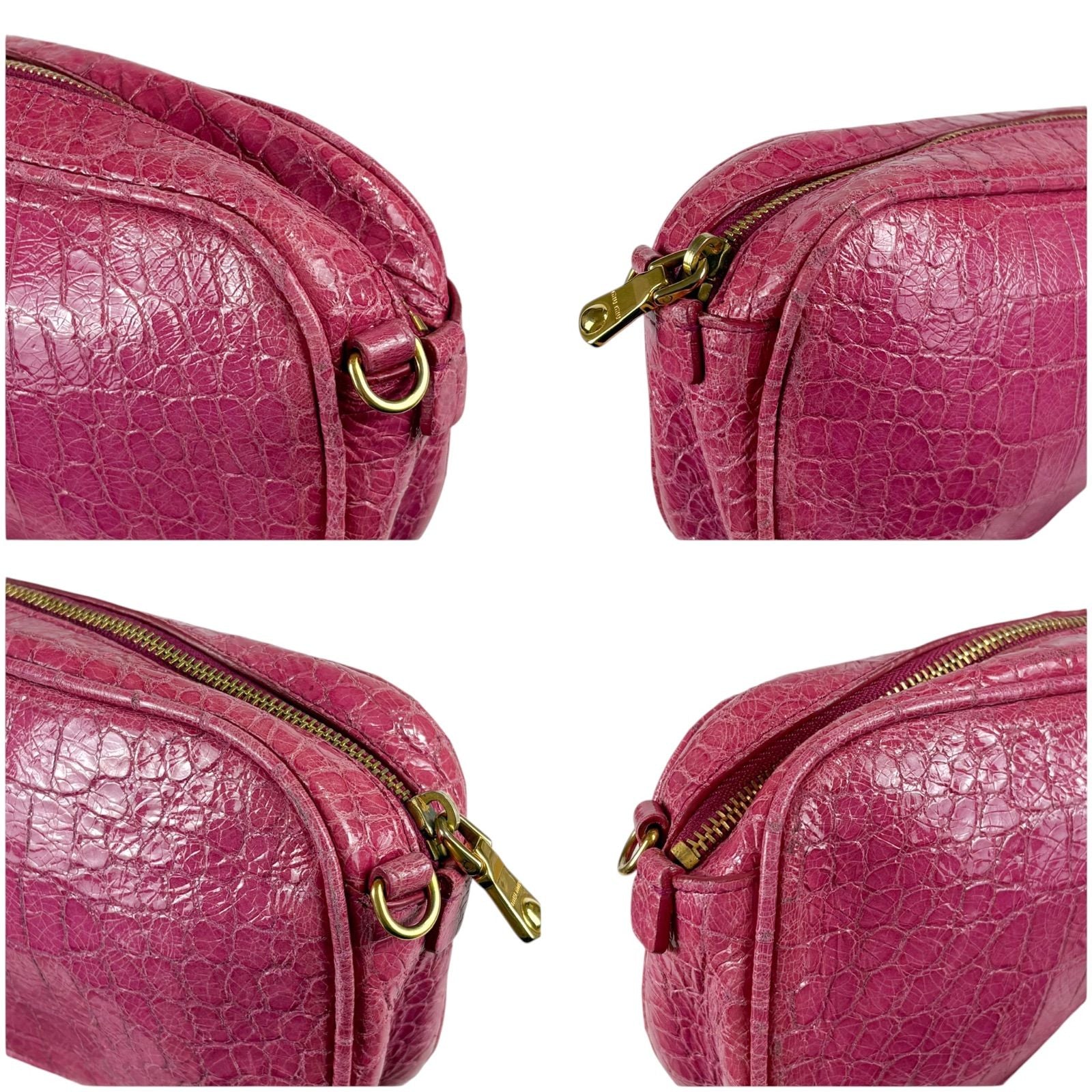 Miu Miu Miu Croco Embossed Leather Mini Shoulder Bag Pink Pochette Gold Charm — view 7