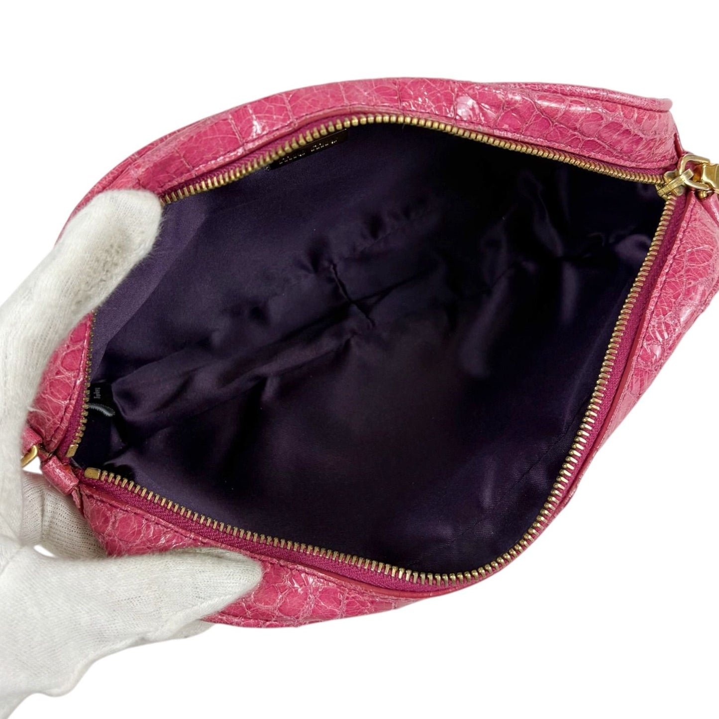 Miu Miu Miu Croco Embossed Leather Mini Shoulder Bag Pink Pochette Gold Charm — view 9