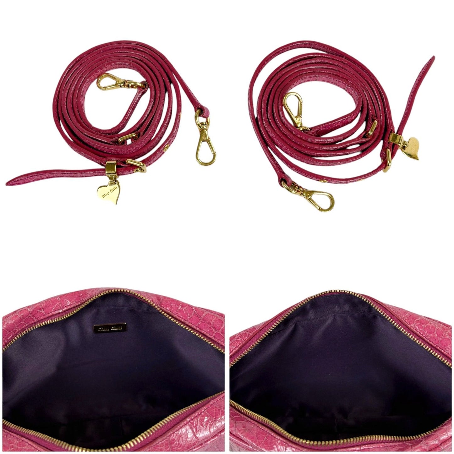 Miu Miu Miu Croco Embossed Leather Mini Shoulder Bag Pink Pochette Gold Charm — view 8