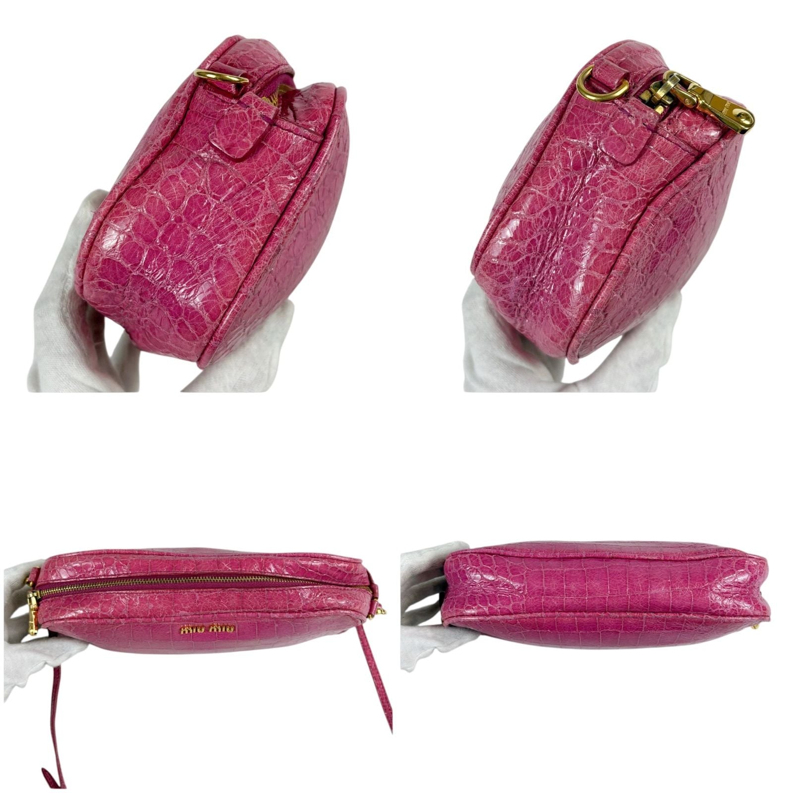Miu Miu Miu Croco Embossed Leather Mini Shoulder Bag Pink Pochette Gold Charm — view 6