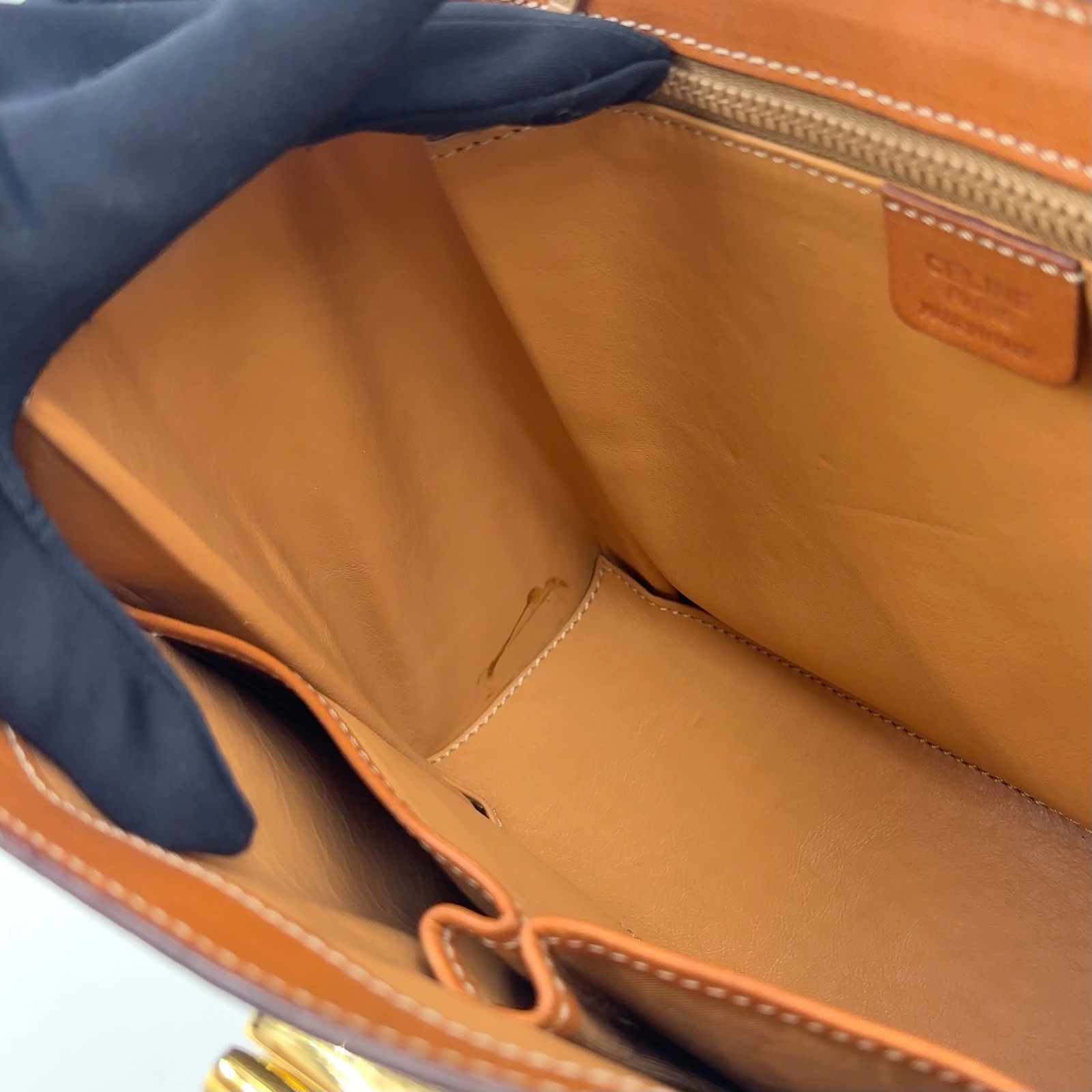 Celine Macadam Pattern Turnlock 2-Way Shoulder Leather Brown Handbag Gold — view 5