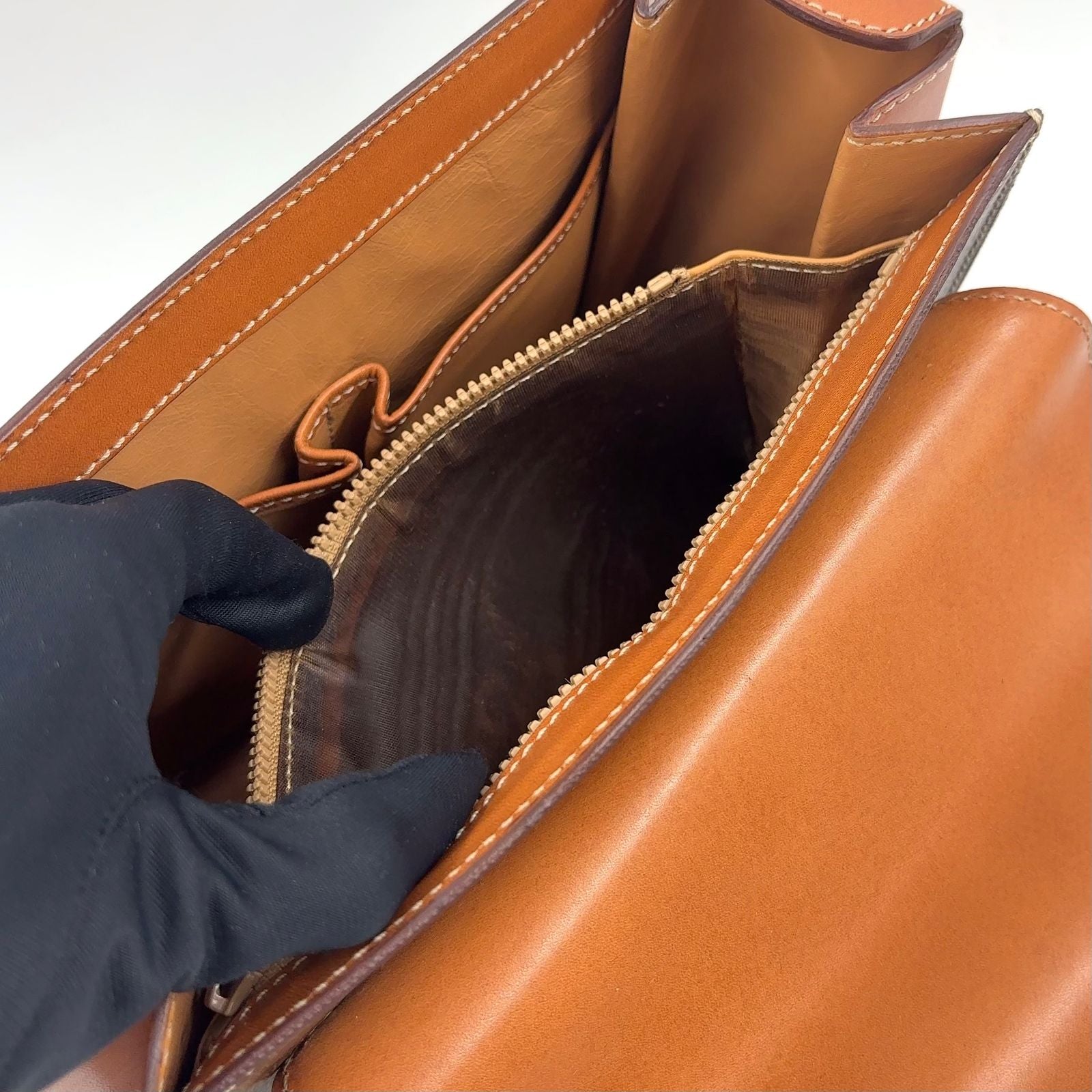 Celine Macadam Pattern Turnlock 2-Way Shoulder Leather Brown Handbag Gold — view 8