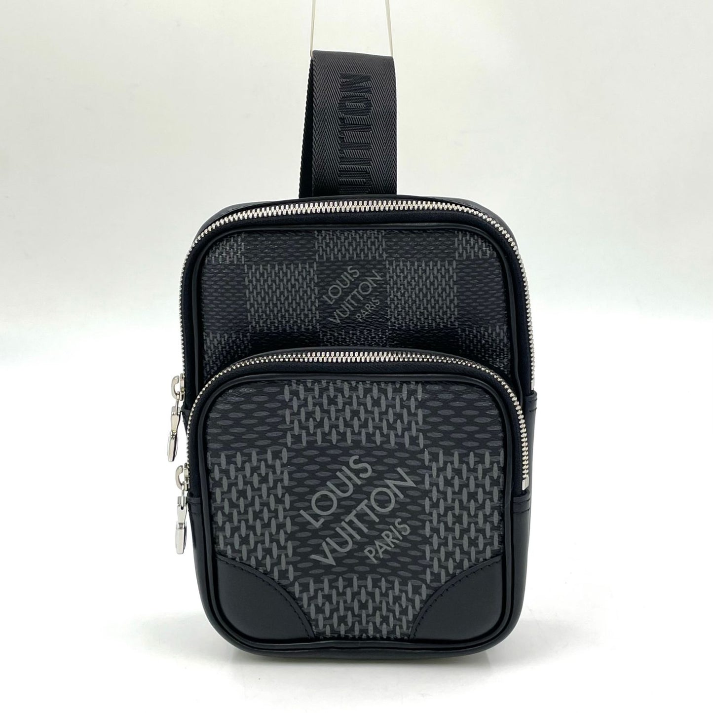 Louis Vuitton Amazon Sling Bag Damier Graphite Leather Black Silver