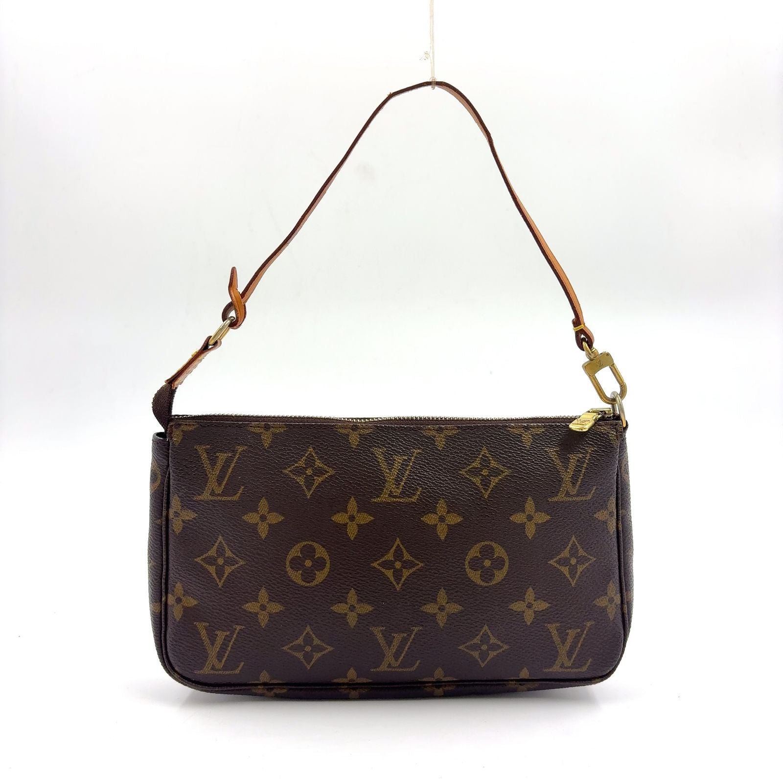 Louis Vuitton Pochette Monogram Leather Brown Handbag Gold