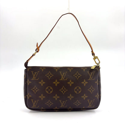 Louis Vuitton Pochette Monogram Leather Brown Handbag Gold