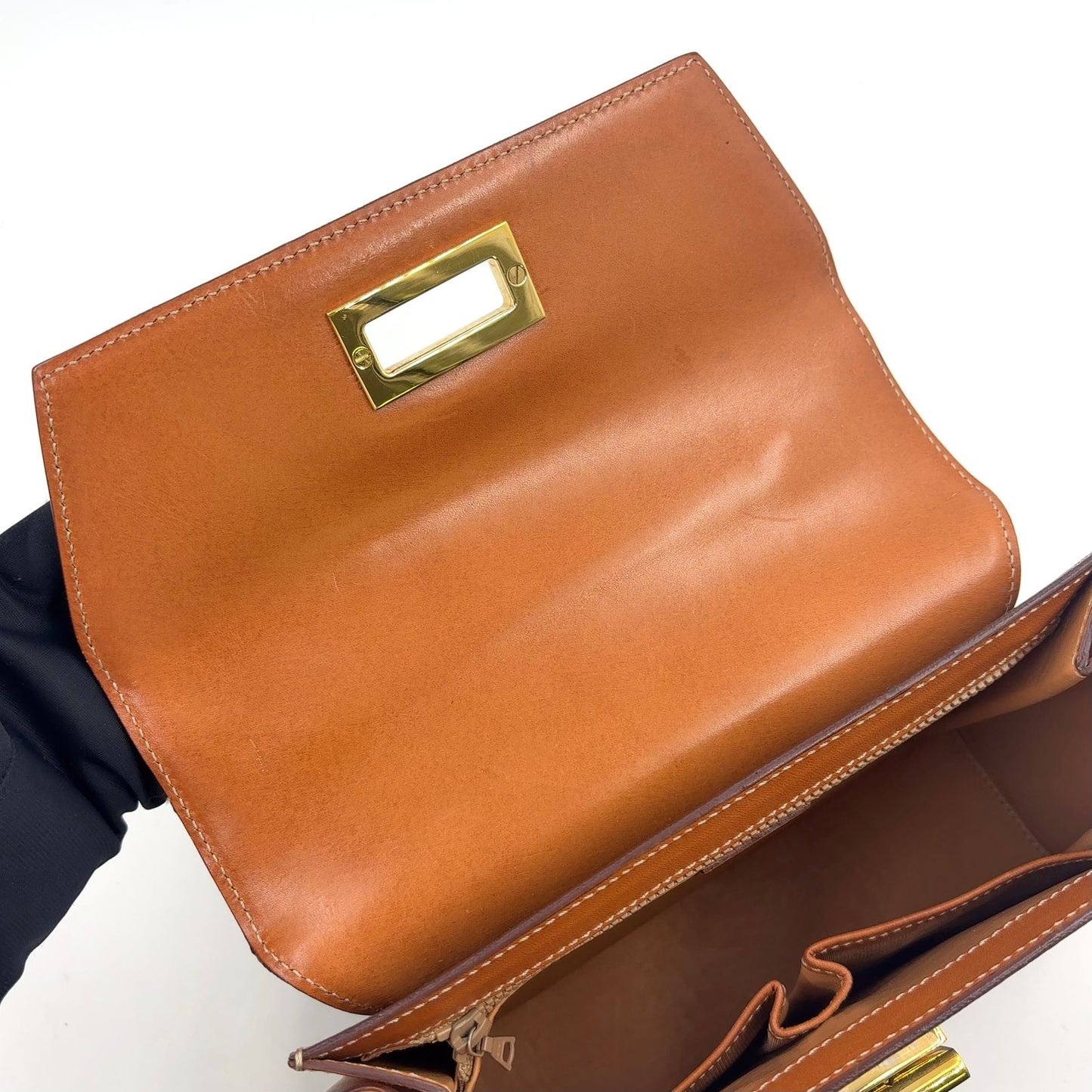 Celine Macadam Pattern Turnlock 2-Way Shoulder Leather Brown Handbag Gold — view 7