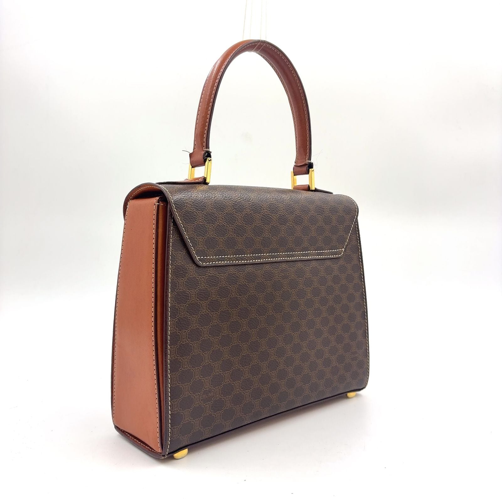 Celine Macadam Pattern Turnlock 2-Way Shoulder Leather Brown Handbag Gold — view 2