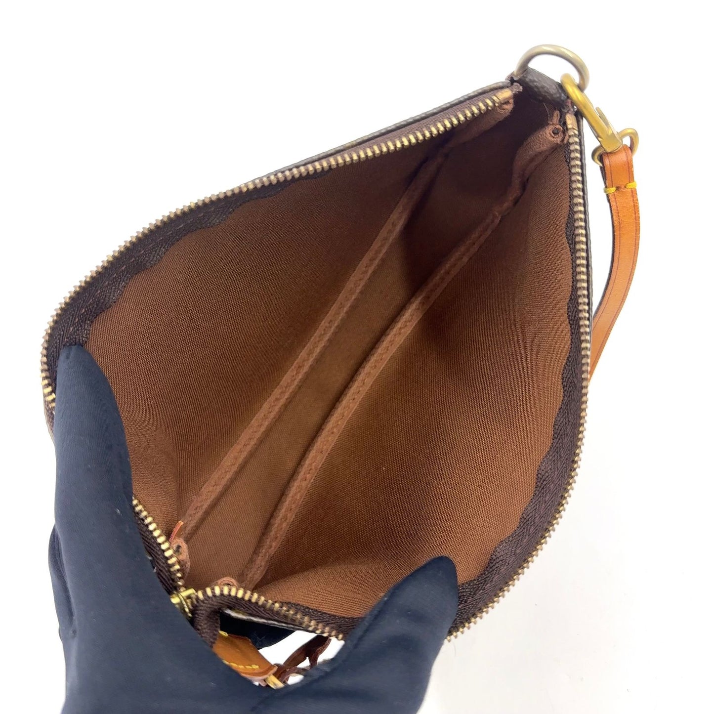 Louis Vuitton Pochette Monogram Leather Brown Handbag Gold — view 3