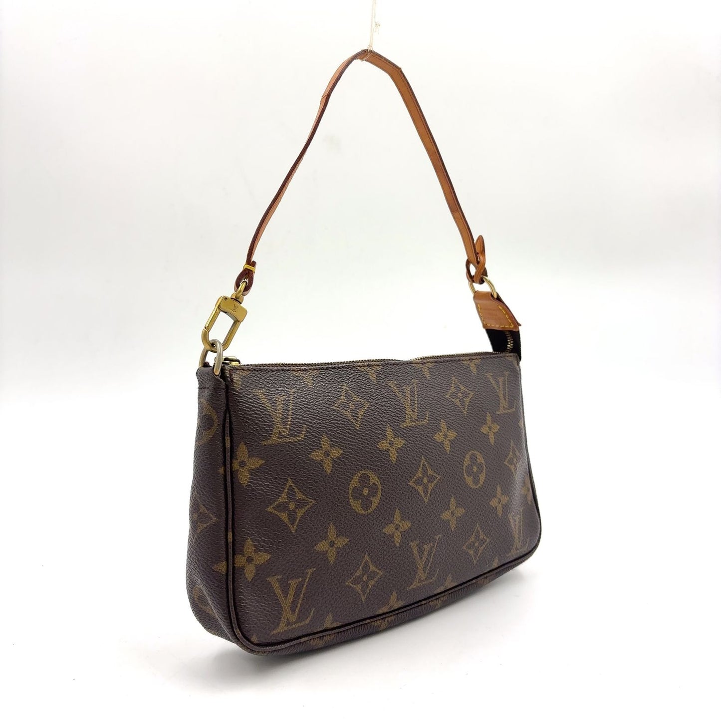 Louis Vuitton Pochette Monogram Leather Brown Handbag Gold — view 2