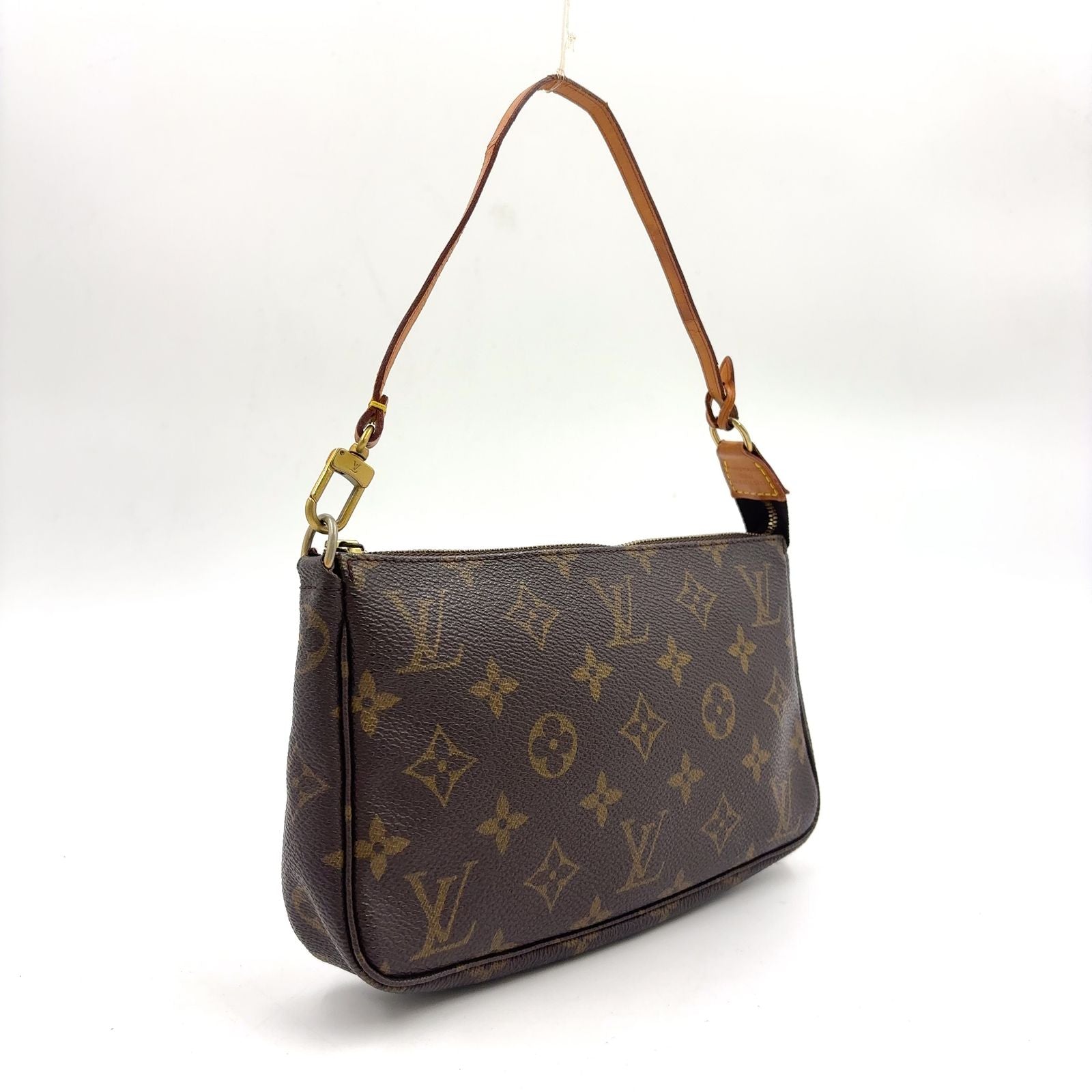 Louis Vuitton Pochette Monogram Leather Brown Handbag Gold — view 2