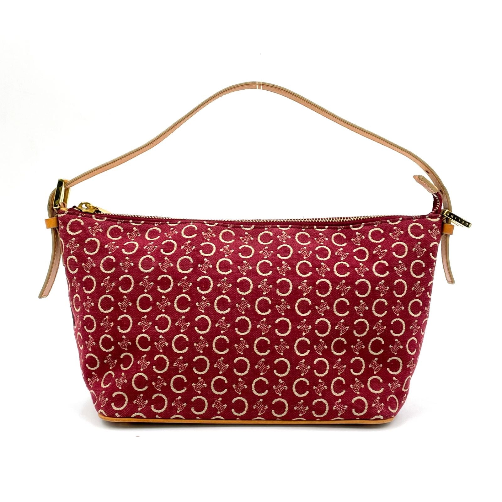 Celine C Macadam Leather Canvas Red Handbag Gold