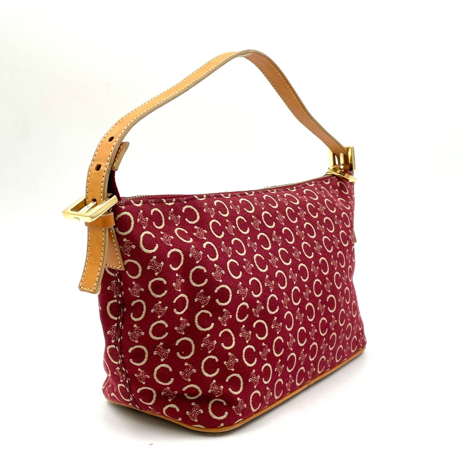 Celine C Macadam Leather Canvas Red Handbag Gold — view 2