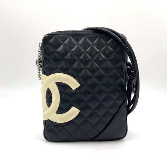 Chanel Cambon Line Leather Enamel Beige Shoulder Bag Silver