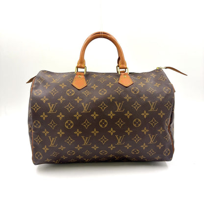 Louis Vuitton Speedy 35 Monogram Leather Brown Handbag Gold